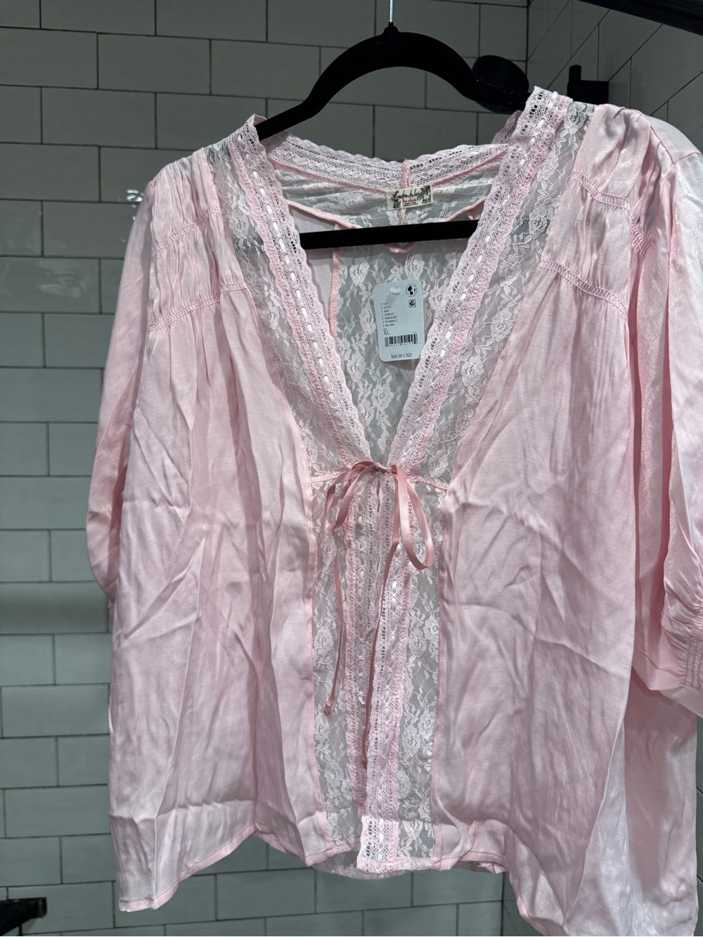 Free People Intimates pink satin bed jacket NWT